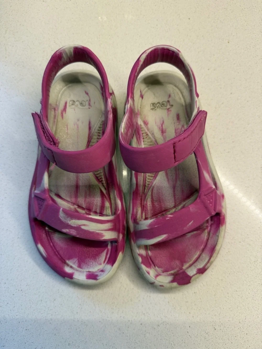 Kids Pink & White Marbled Sandal - Teva Velcro Close Size 12C